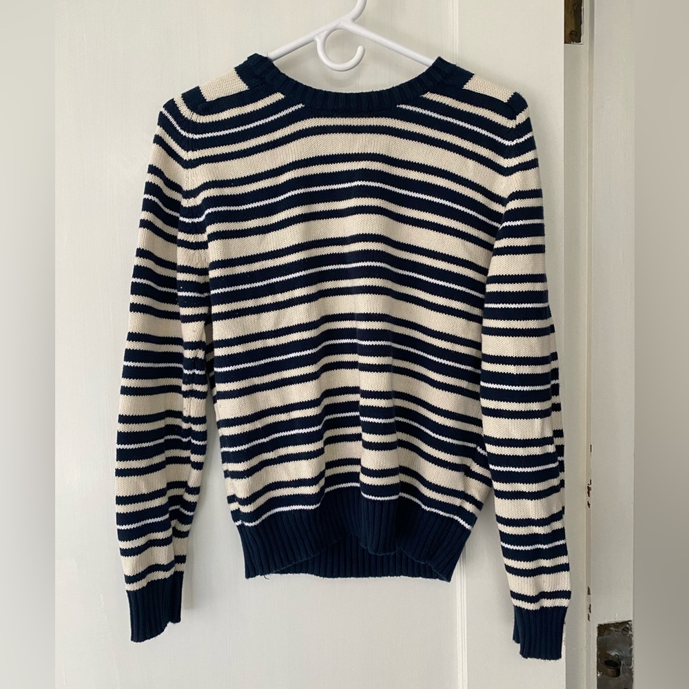 Cream and Navy striped sweater. This sweater is super comfy!!